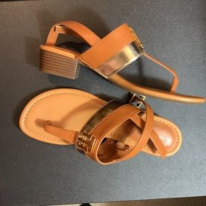 Tommy Hilfiger tan and gold sandals